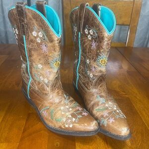 Smoky Mountain Girls Floral Embroidered Western Boots Brown Snip Toe Size 3
